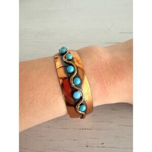 Vintage Copper Faux Turquoise Cuff Bangle Bracelet